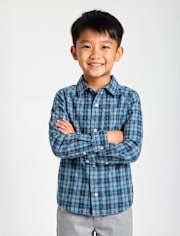 Chemise à carreaux en popeline boutonnée pour garçon