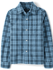 Boys Plaid Poplin Button Up Shirt