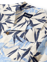 Boys Tropical Leaf Poplin Button Up Shirt