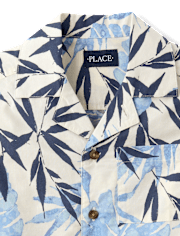 Boys Tropical Leaf Poplin Button Up Shirt