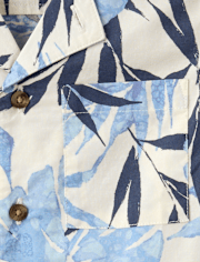 Boys Tropical Leaf Poplin Button Up Shirt