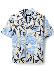 Boys Tropical Leaf Poplin Button Up Shirt