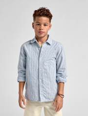 Boys Striped Oxford Button Up Shirt