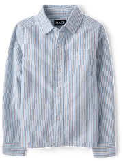 Boys Striped Oxford Button Up Shirt