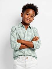 Boys Dad And Me Gingham Poplin Button Up Shirt