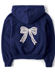 Girls Oversized Puff Print Bow Premium Fleece Hoodie
