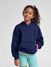 Sweat à capuche oversize en polaire premium à imprimé bouffant et nœud pour filles