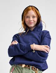 Girls Oversized Puff Print Bow Premium Fleece Hoodie