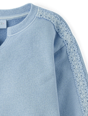 Girls Garment Dyed Crochet Lace Premium Fleece Sweatshirt