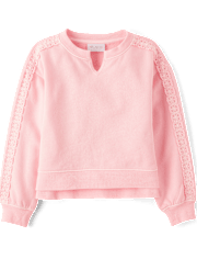 Girls Garment Dyed Crochet Lace Premium Fleece Sweatshirt