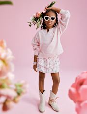 Girls Garment Dyed Crochet Lace Premium Fleece Sweatshirt