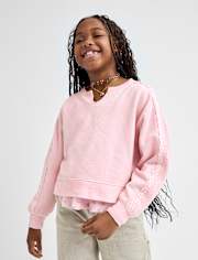 Girls Garment Dyed Crochet Lace Premium Fleece Sweatshirt