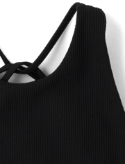 Girls Quick Dry Cross Back Ribbed Tank Top