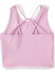 Girls Quick Dry Cross Back Ribbed Tank Top
