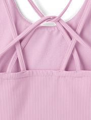 Girls Quick Dry Cross Back Ribbed Tank Top