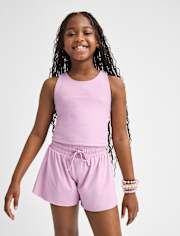 Girls Quick Dry Cross Back Ribbed Tank Top