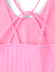 Girls Quick Dry Cross Back Ribbed Tank Top