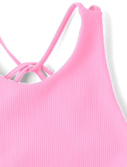 Girls Quick Dry Cross Back Ribbed Tank Top