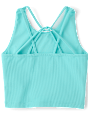 Girls Quick Dry Cross Back Ribbed Tank Top