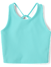 Girls Quick Dry Cross Back Ribbed Tank Top