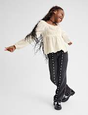 Girls Embroidered Eyelet Peplum Top