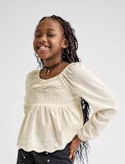 Girls Embroidered Eyelet Peplum Top