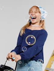 Girls Embroidered Eyelet Peplum Top