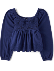 Girls Embroidered Eyelet Peplum Top