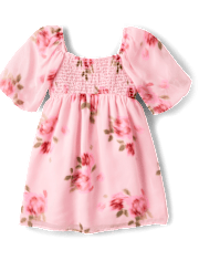 Girls Floral Smocked Chiffon Babydoll Dress
