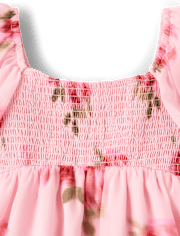Girls Floral Chiffon Smocked Dress