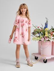 Girls Floral Smocked Chiffon Babydoll Dress