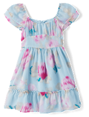 Girls Floral Chiffon Ruffle Dress