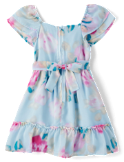 Girls Floral Chiffon Ruffle Dress