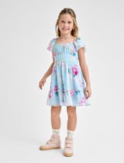 Girls Floral Chiffon Ruffle Dress