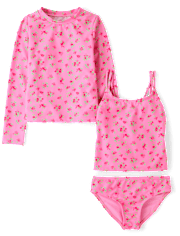 Girls Floral 3-Piece Swimsuit