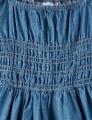 Girls Chambray Smocked Dress
