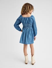 Girls Chambray Smocked Dress