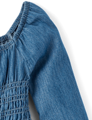 Girls Chambray Smocked Dress