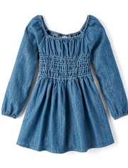 Girls Chambray Smocked Dress