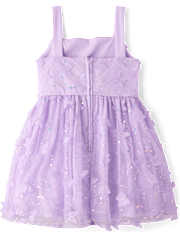 Girls 3D Butterfly Mesh Fit And Flare Dress