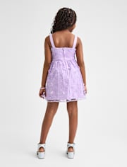 Girls 3D Butterfly Mesh Fit And Flare Dress