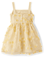 Girls 3D Floral Mesh Fit And Flare Dress