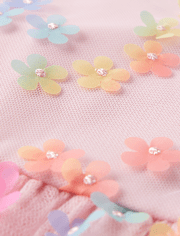 Girls Rainbow 3D Floral Mesh Fit And Flare Dress