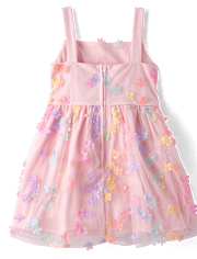 Girls Rainbow 3D Floral Mesh Fit And Flare Dress