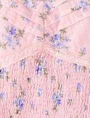 Girls Floral Pleated Smocked Dress