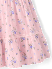 Girls Floral Pleated Smocked Dress