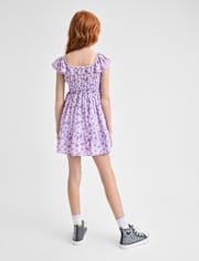 Girls Floral Pleated Smocked Dress