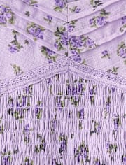 Girls Floral Pleated Smocked Dress