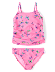 Girls Butterfly Ruched Tankini Swimsuit