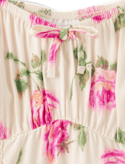 Girls Floral Smocked Puff Sleeve Dress